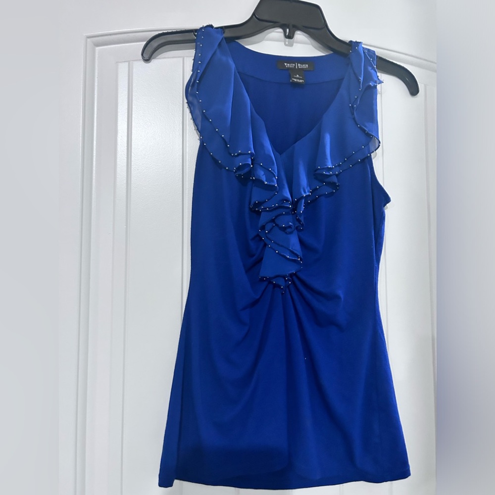 White House Black Market Royal Blue Ruffle V-Neck Camisole
